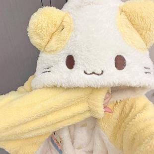 棉花糖猫猫冬季 少女加绒加厚睡衣女珊瑚绒软妹外穿睡袍家居服 新款