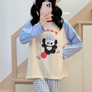 2025新款 熊猫春秋睡衣纯棉少女可爱长裤 长袖 圆领舒适宽松家居服装