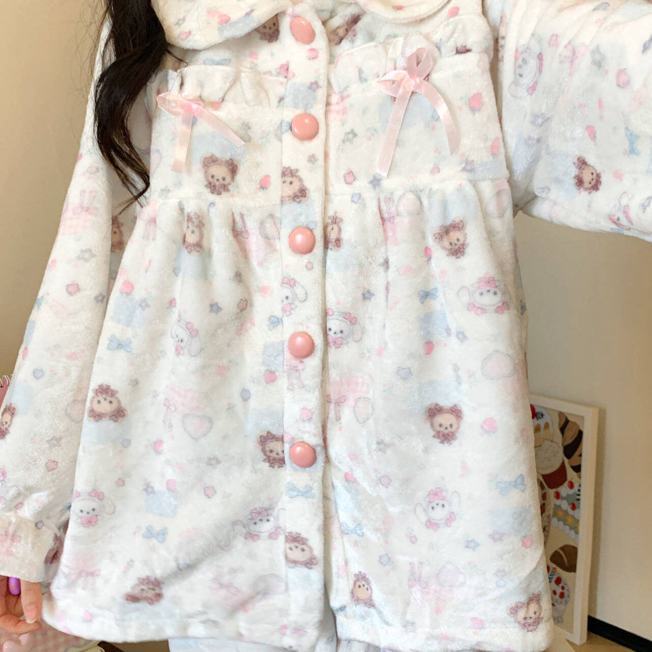 原创！新款兔熊卡通法兰绒甜妹加绒加厚睡衣女可爱学生家居服套装,女士内衣/男士内衣/家居服,睡衣/家居服套装,淘宝优惠券,粉丝福利购,淘宝优惠卷