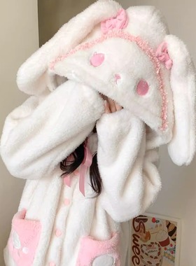 原创！可爱＜兔熊＞冬季卡通新款珊瑚绒少女保暖加厚加厚学生套装