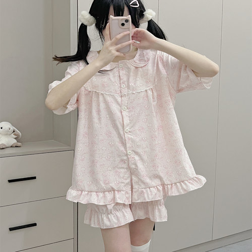 原创！浅粉卡娜赫拉甜美夏季云朵棉少女卡通睡衣可爱家居服可外穿