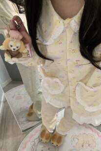 原创!春秋新款睡衣女款甜美可爱厨师饼饼长袖卡通舒适家居服套装