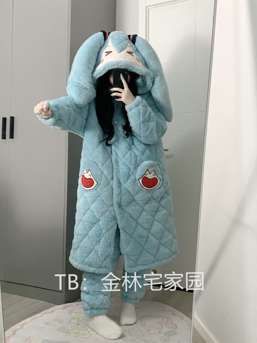 家居服女珊瑚绒初音睡衣