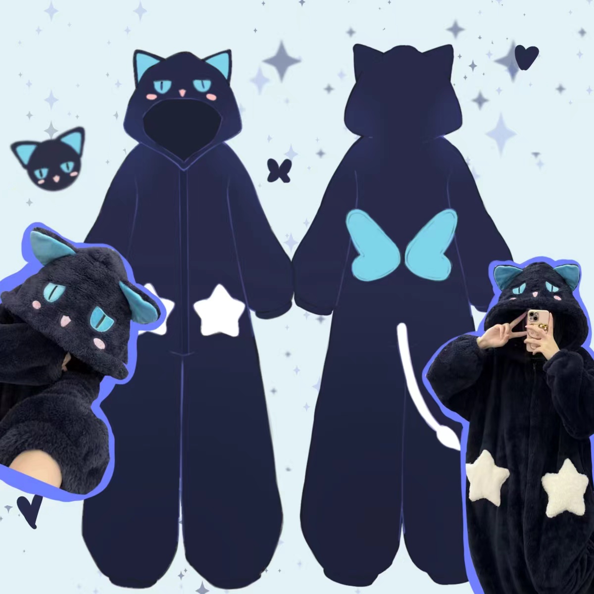 原创！斯比奈鲁冬季连体睡衣珊瑚绒可爱卡通加厚可外穿家居服套装