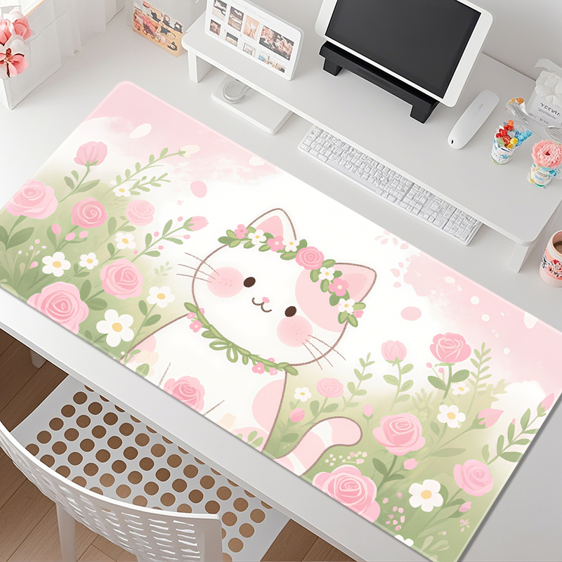 卡通可爱猫咪鼠标垫子女生高颜值超大工位电脑桌垫护腕定制键盘垫