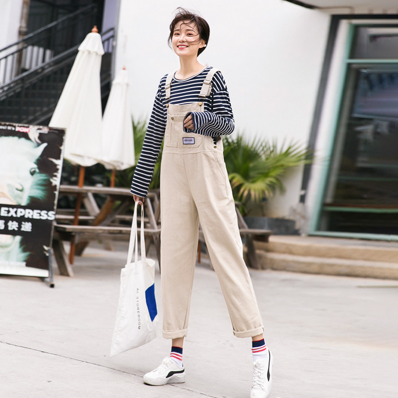 减龄背带裤女宽松网红可爱森女系阔腿春季2019新款学院风学生韩版