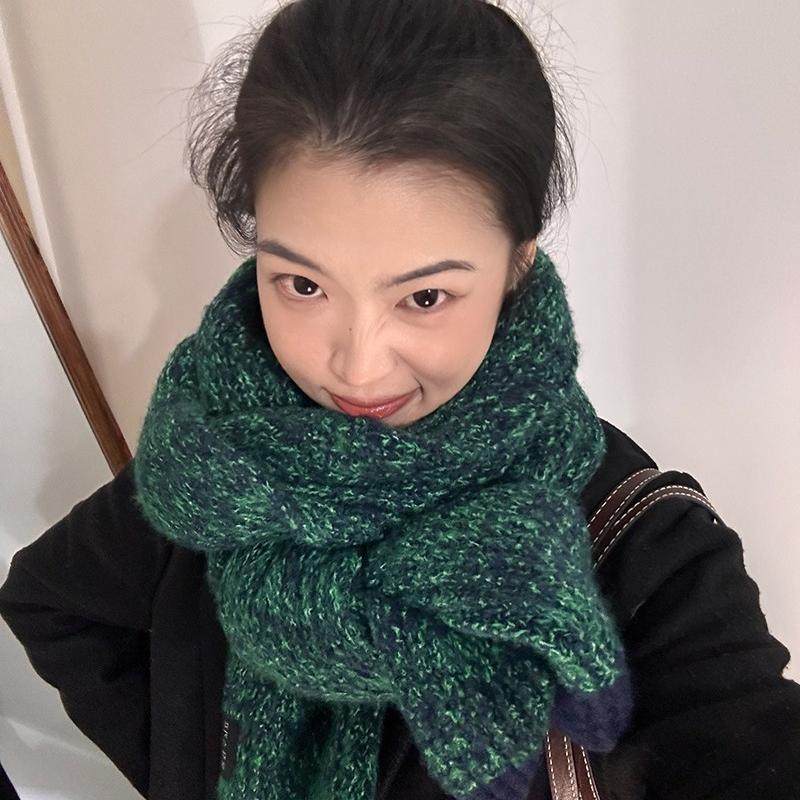 美丽果贵族 冬季新款含羊毛女士围巾毛线针织混色百搭品质围脖