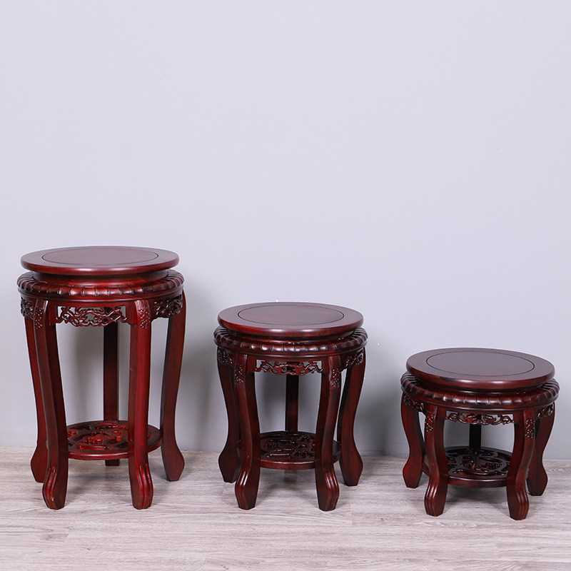 红木鼓凳中式实木圆凳雕花酸枝木仿古家用客厅茶几凳坐墩古筝矮凳