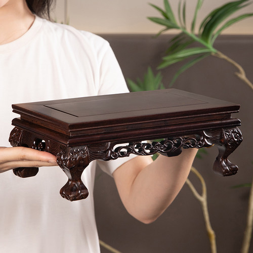 实木长正方形奇石头工艺品佛像香炉摆件花瓶盆景红木雕刻底座托架