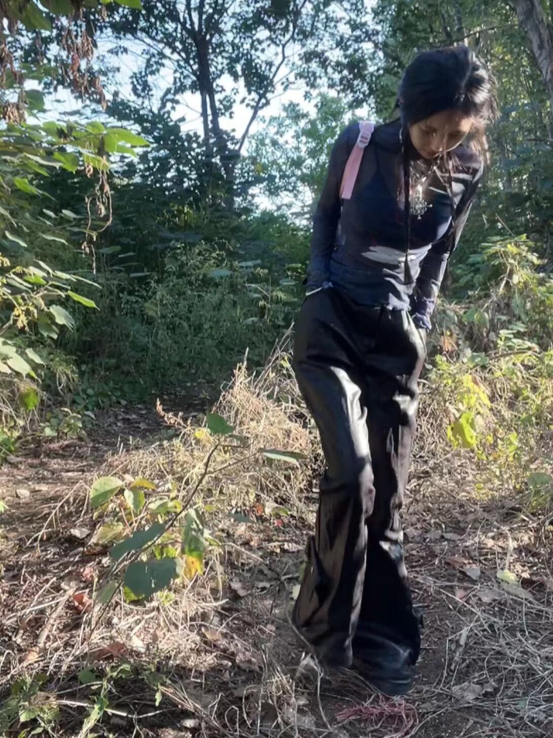 RABBIT.B TOMIKES OIL PASTEL 블랙 왁스 코팅 비닐 부츠컷 청바지