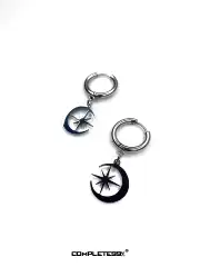 「Rabbit.B」Niche High-End Original Crescent Moon Eight-Pointed Star Non-Pierced Unisex Pendant Earrings for Men