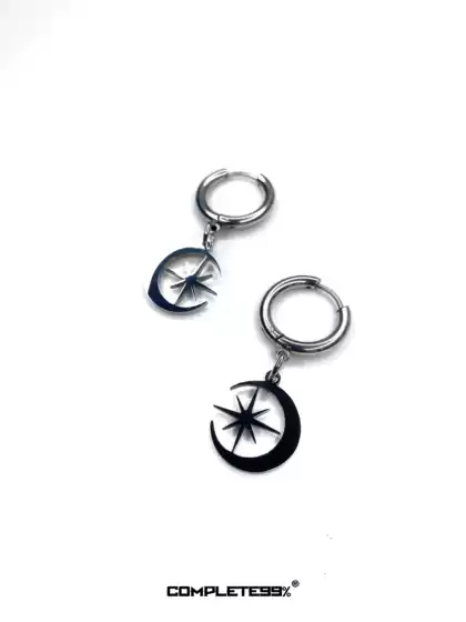 「Rabbit.B」Niche High-End Original Crescent Moon Eight-Pointed Star Non-Pierced Unisex Pendant Earrings for Men