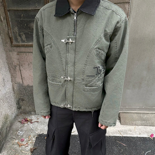 复古巴恩风水洗飞机扣冬季 美式 男宽松夹棉加厚保暖外套 ONG FLAME