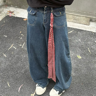 复古水洗刺绣高腰男高街宽松百搭显瘦弯刀裤 美式 送挂件 ONG FLAME
