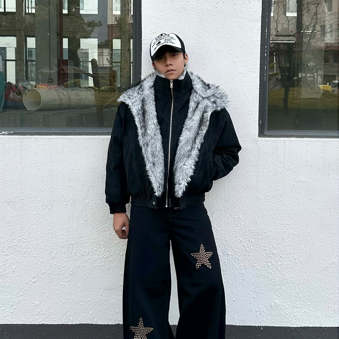 美式假两件狼王座山雕加厚保暖男