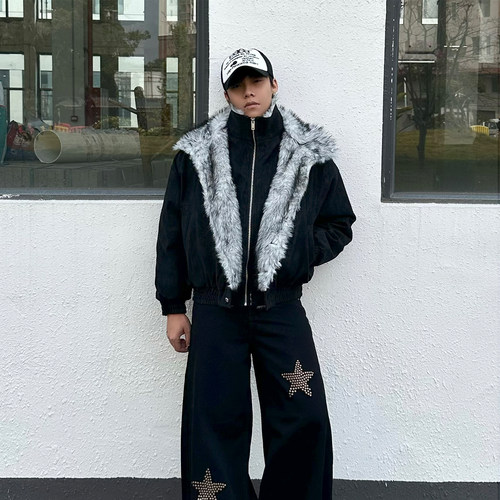 美式假两件狼王座山雕加厚保暖男