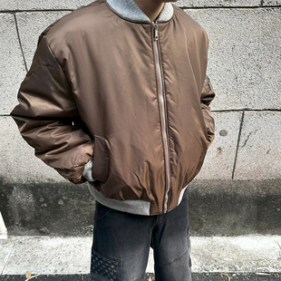 毛呢拼接假两件飞行夹克加厚棉服外套男冬季 美式 宽松潮 ONG FLAME