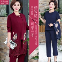 2019 mới thêu áo trung thu mùa thu mẹ áo trung niên phụ nữ ba mảnh phù hợp với quần bà - Quần áo của mẹ váy cho người trung tuổi