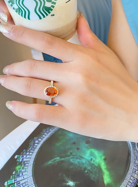 甄媛银饰仿真碧玺满钻开口戒指女