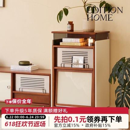 诺曼可移动边柜2026新款复古风客厅沙发边柜储物收纳柜移动小柜子