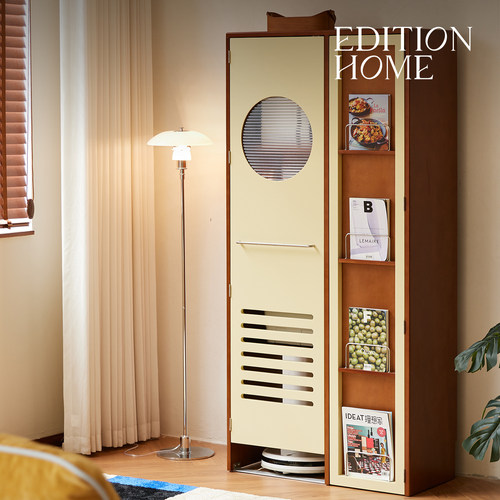 北欧实木家政柜复古小户型可移动阳台扫地机器人收纳柜客厅储物柜