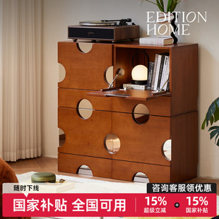 复古风实木五斗柜电视柜旁边柜黄杨木设计师储物柜斗会柜卧室斗柜