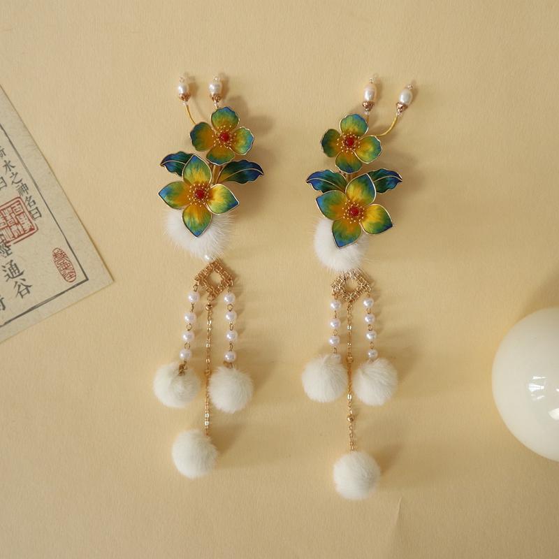 非遗掐丝绒花桃花海棠花发夹图片