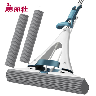 美丽雅海绵拖把头卫生间吸水大号家用拖布对折式 挤水加长胶棉托把