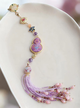 紫色宋锦元素紫色流苏旗袍盘扣压襟挂件别针款新中式服装配饰