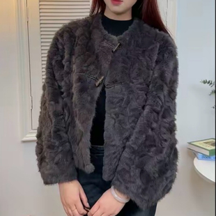 2025新款出口小湖羊轻奢尾货环保皮草短款松弛感小香风厚保暖显瘦