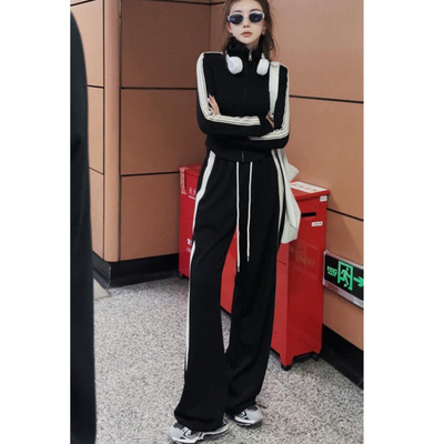 时尚套装女早春秋季2024最新款休闲运动服高腰洋气阔腿裤两件套女