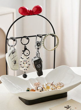 轻奢玄关置物架高级感入户进门口放钥匙挂收纳托盘摆件鞋柜装饰品