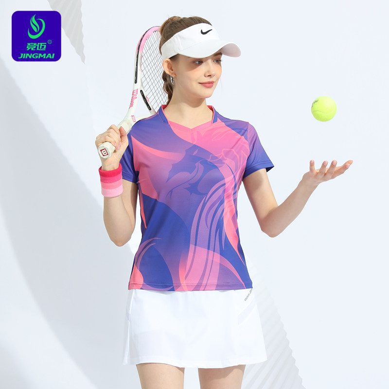 竞迈2026春夏新款网球服女套装羽毛球服显瘦短袖运动服透气速干款