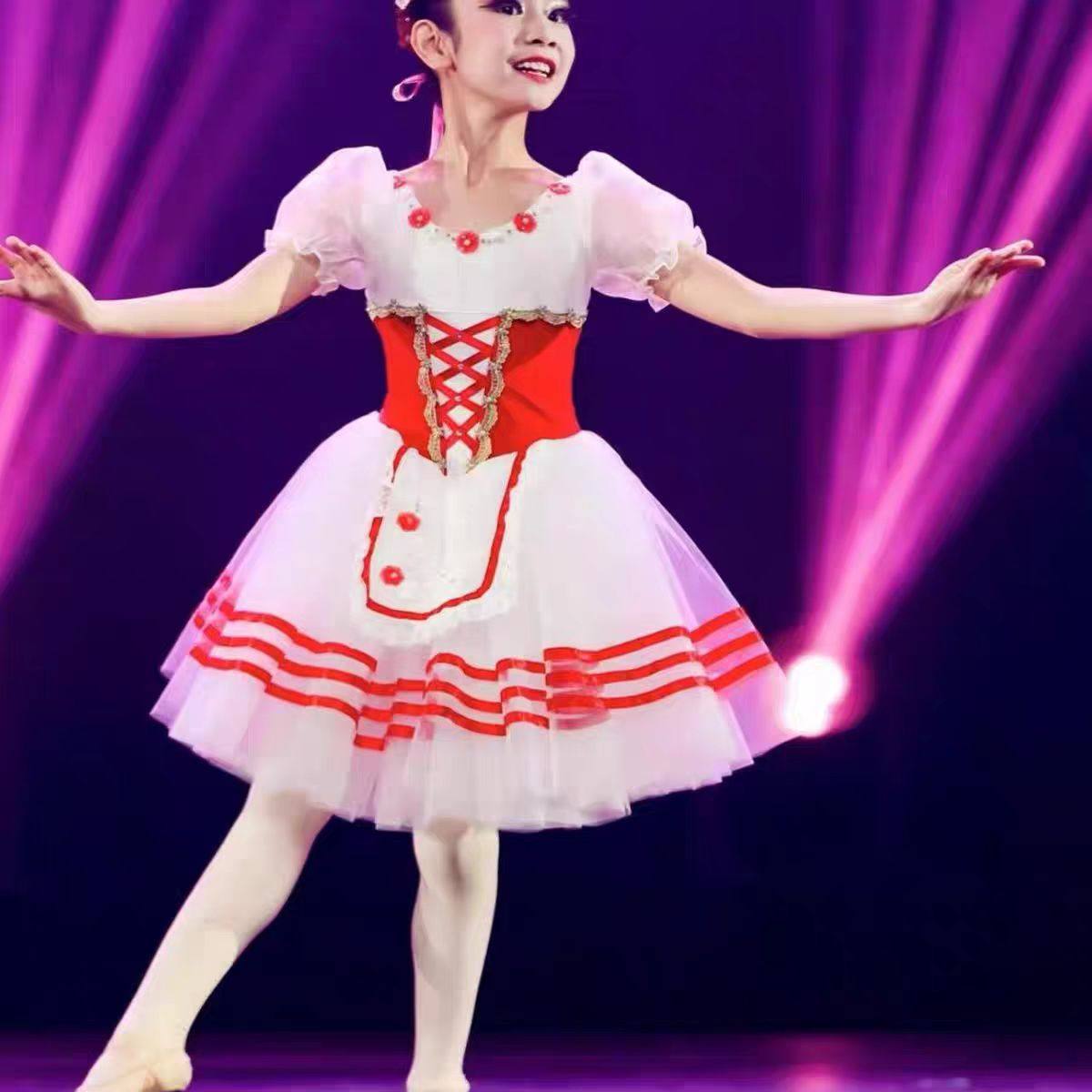 吉赛尔芭蕾裙儿童专业表演服红色长纱裙比赛蓬蓬裙成人芭蕾演出服