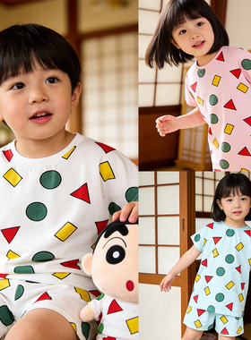 蜡笔小新同款睡衣儿童短袖套装男女童宝宝夏季家居服亲子奥戴尔棉