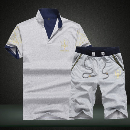 2016夏装新款潮立领短袖t恤男韩版运动套装衣服夏季男士休闲T血桖