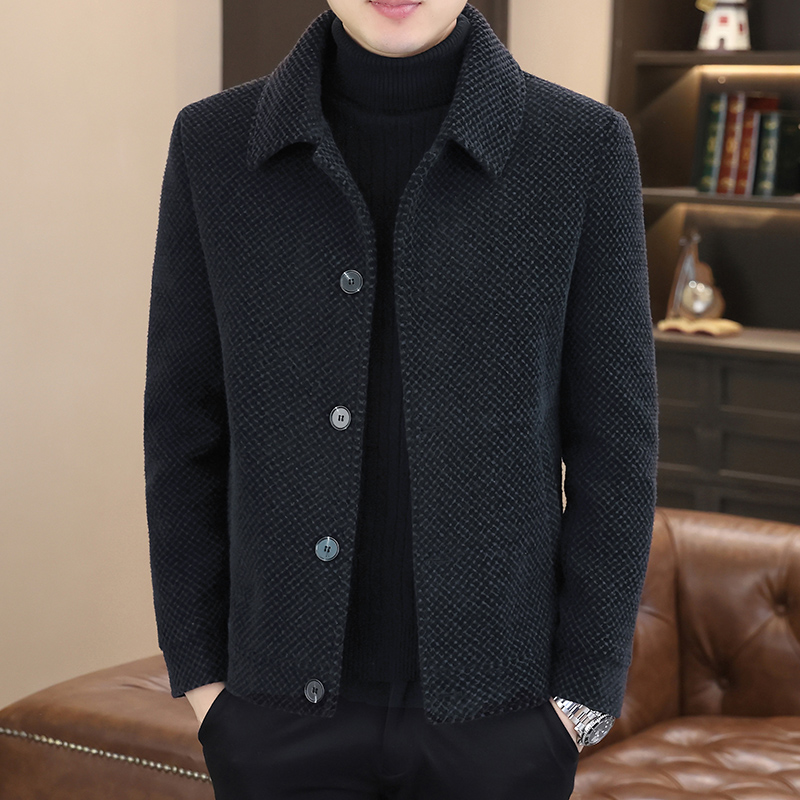男士短款翻领修身毛呢大衣