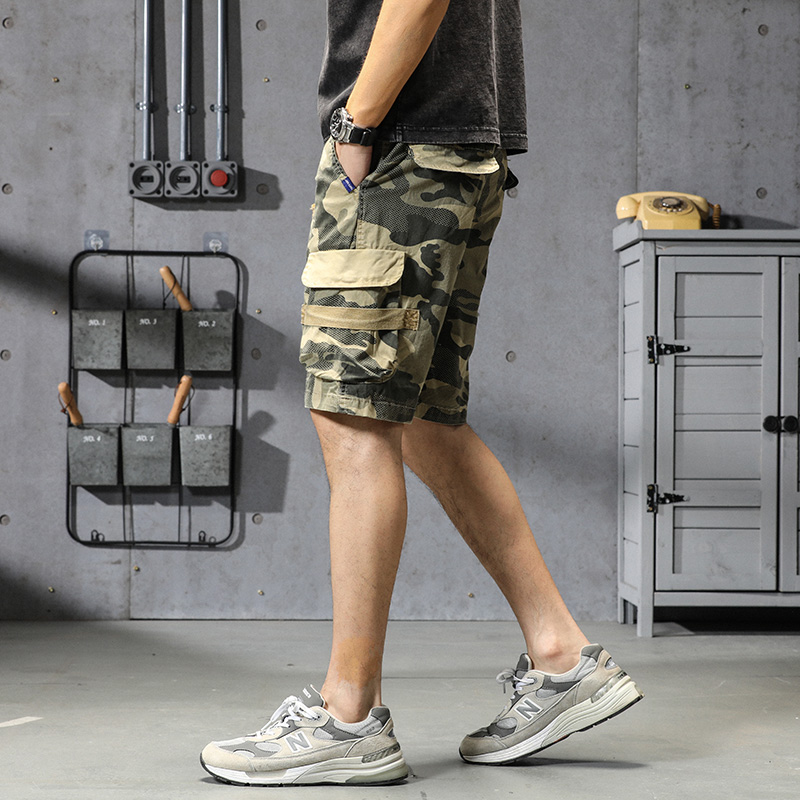 夏季个性工装短裤男潮流迷彩多口袋五分裤韩版男士六分裤全棉
