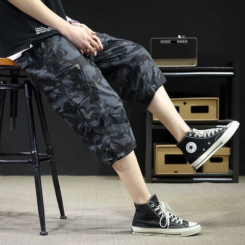 Летние камуфляжные трендовые хлопковые штаны, спортивные шорты, свободный прямой крой