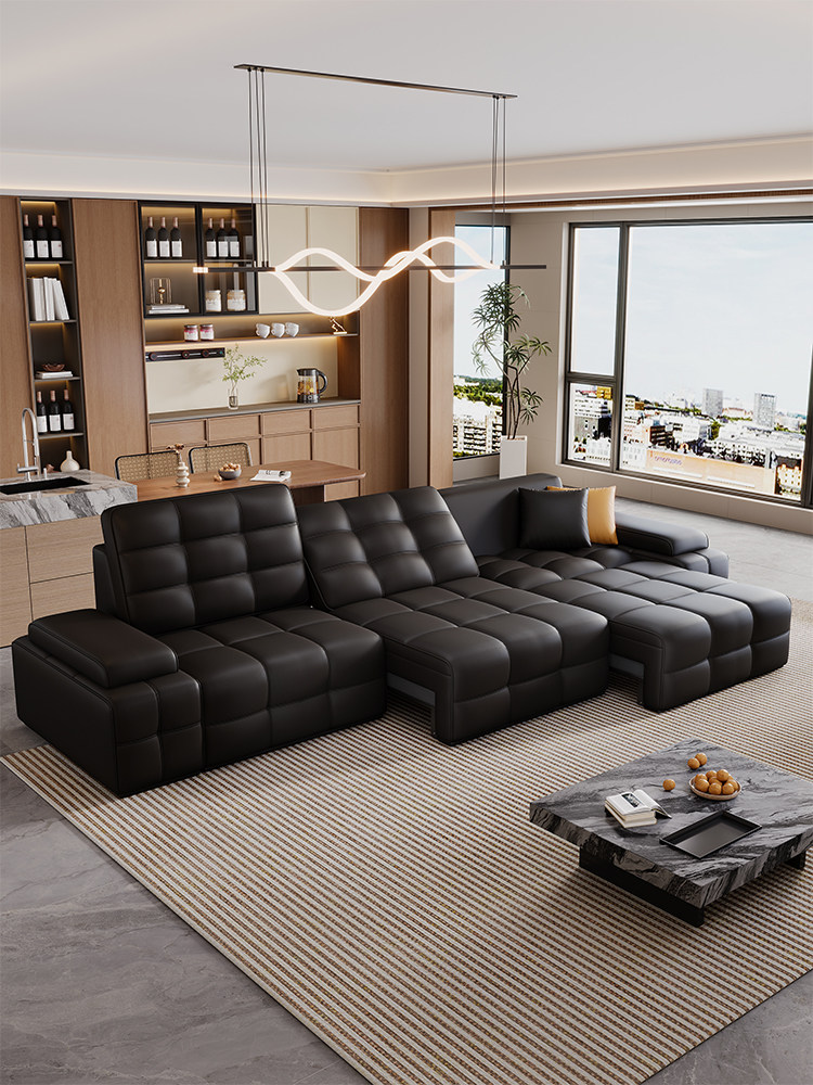 意式极简劳伦斯劳伦斯电动伸缩平躺沙发床两用一体可调节真皮沙发