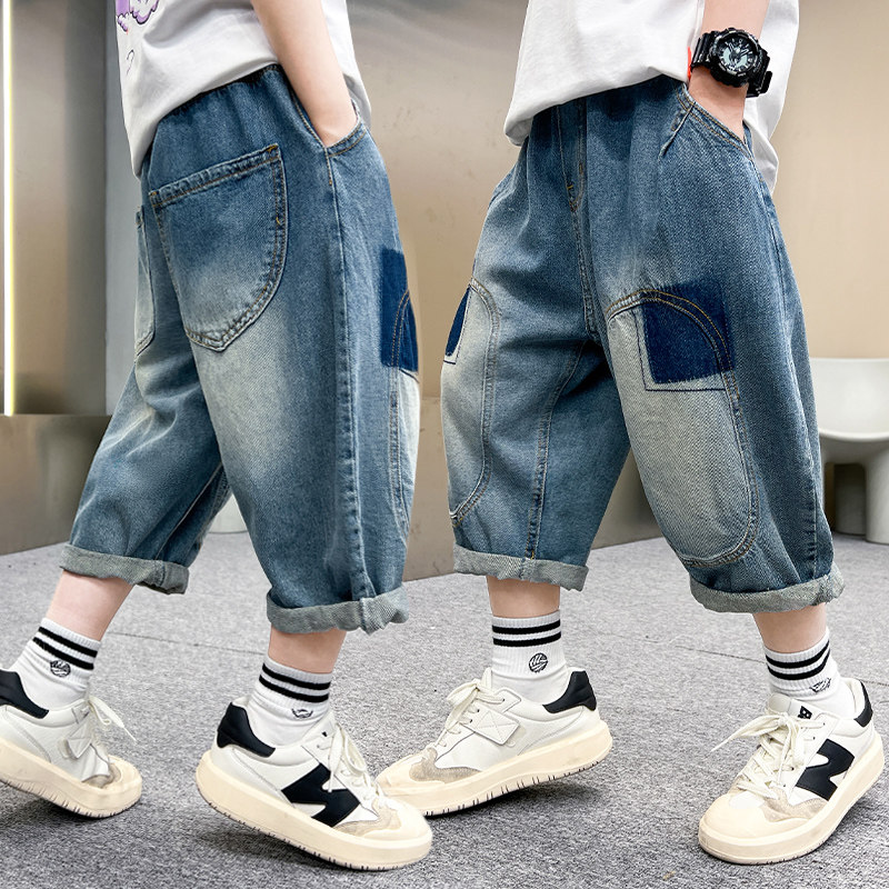 男童夏季牛仔短裤中大童夏装2025新款儿童七分裤薄款休闲中裤炸街