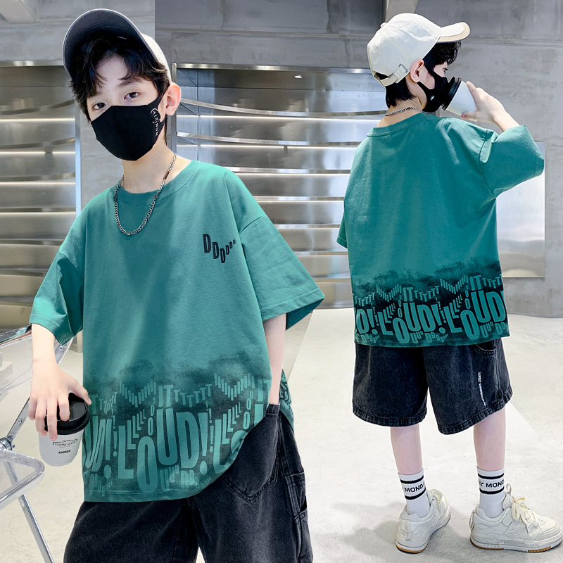 男童短袖T恤儿童夏季衣服2025新款夏装男孩短袖中大童宽松上衣潮t