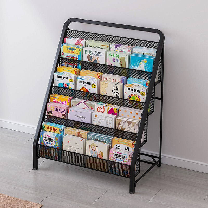 简易书架家用落地置物架儿童绘本架阅读架多层玩具收纳架钢制书柜