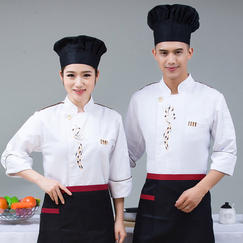 厨师服长袖秋冬装酒店厨师长工作制服男女厨房后厨饭店厨师服装_虎窝淘