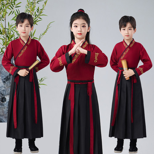 儿童花木兰同款古装中国风演出服幼儿小汉服书童开笔礼国学表演服