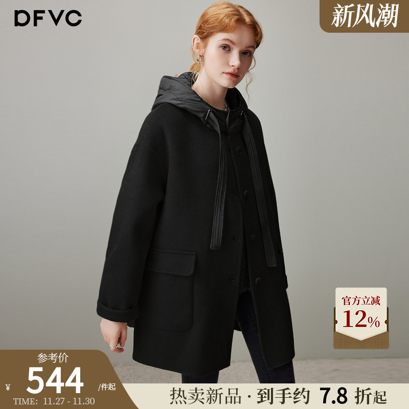 dfvc韩版中长款绵羊毛呢外套