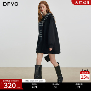dfvc圆领套头宽松卫衣裙长袖女秋冬2026新款复古百搭时尚连衣裙子