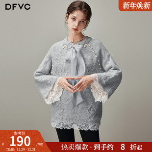 飘带宽松软糯针织衫 dfvc慵懒风中长款 圆领毛衣女2025年冬季 新款
