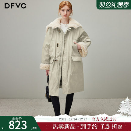 dfvc中长款白鸭绒羽绒服女2025冬季新款大毛领工装派克服保暖外套