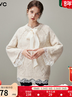 dfvc慵懒风中长款圆领毛衣女2025年冬季新款飘带宽松软糯针织衫